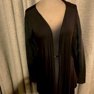 Black faux leather sleeves cardigan